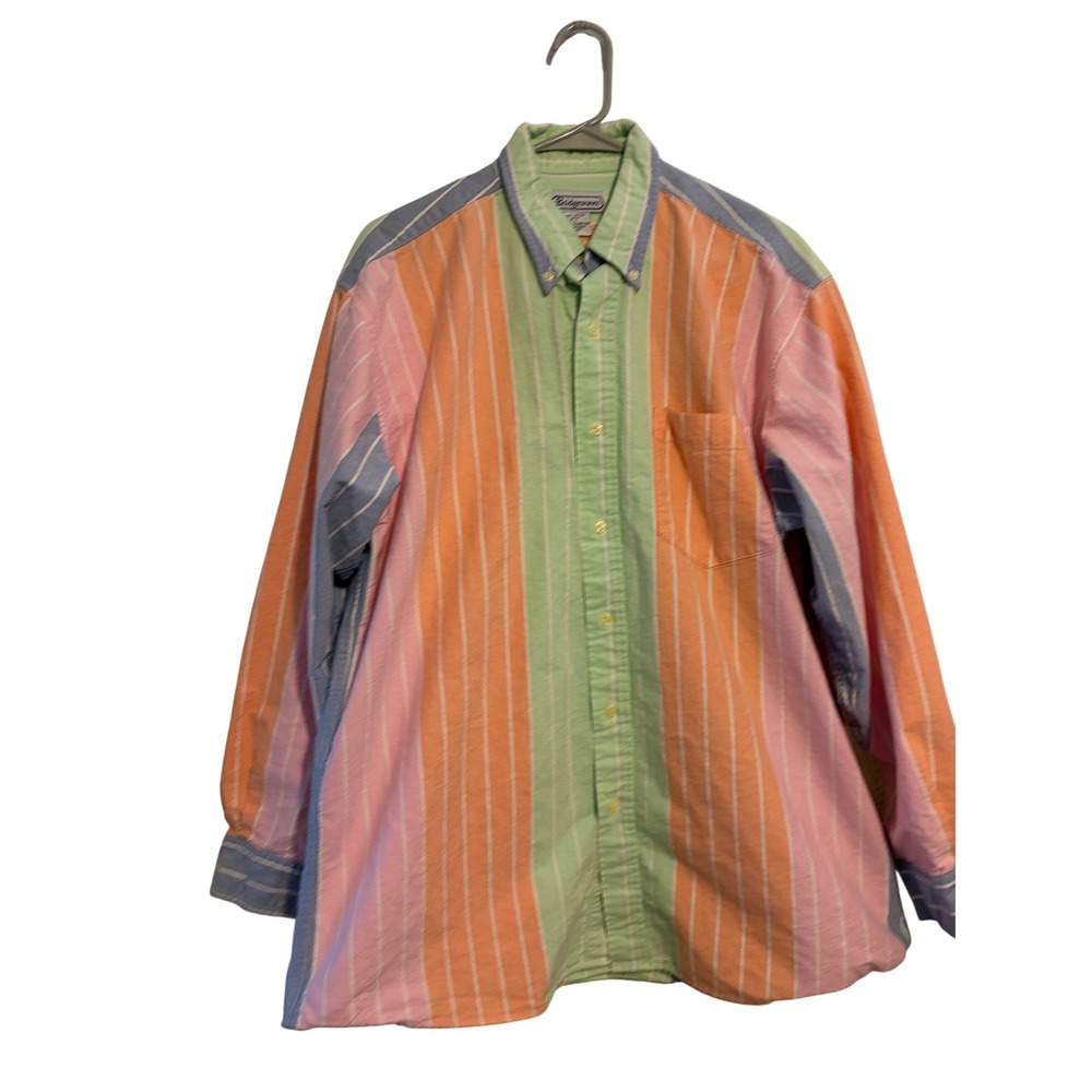 Bridgewater Mens Large MultiColor Pastel Striped Cotton Oxford Button Down Shirt